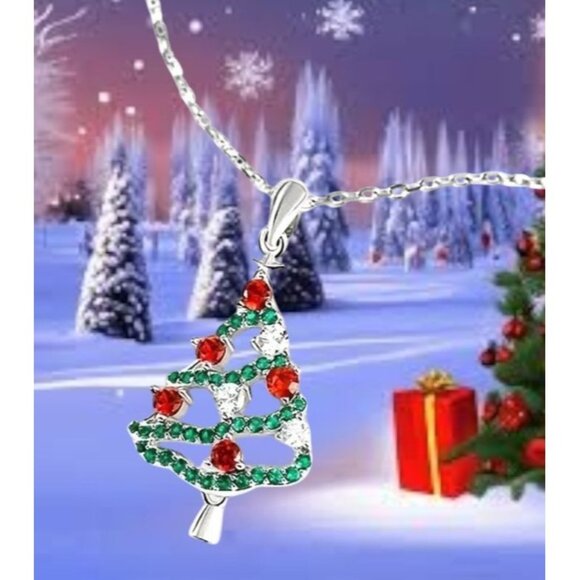 Christmas Tree Necklace New Red Green Crystal Mother Daughter Friend Sis… - Picture 3 of 12